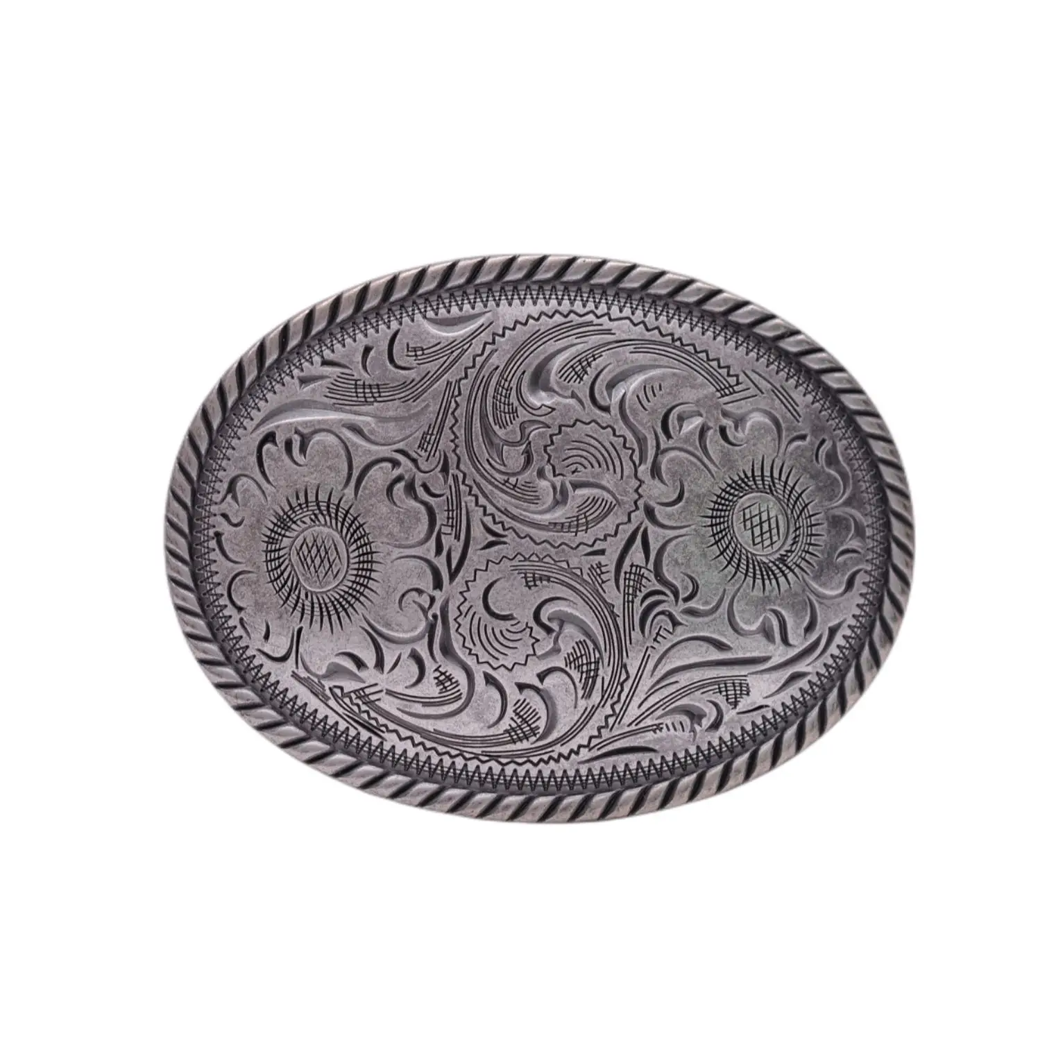 

Antique Silver Huge Long American Western Flower Rodeo Ranger Rope Side Cowboy Leathercraft Belt Buckle Replacement fit 51mm