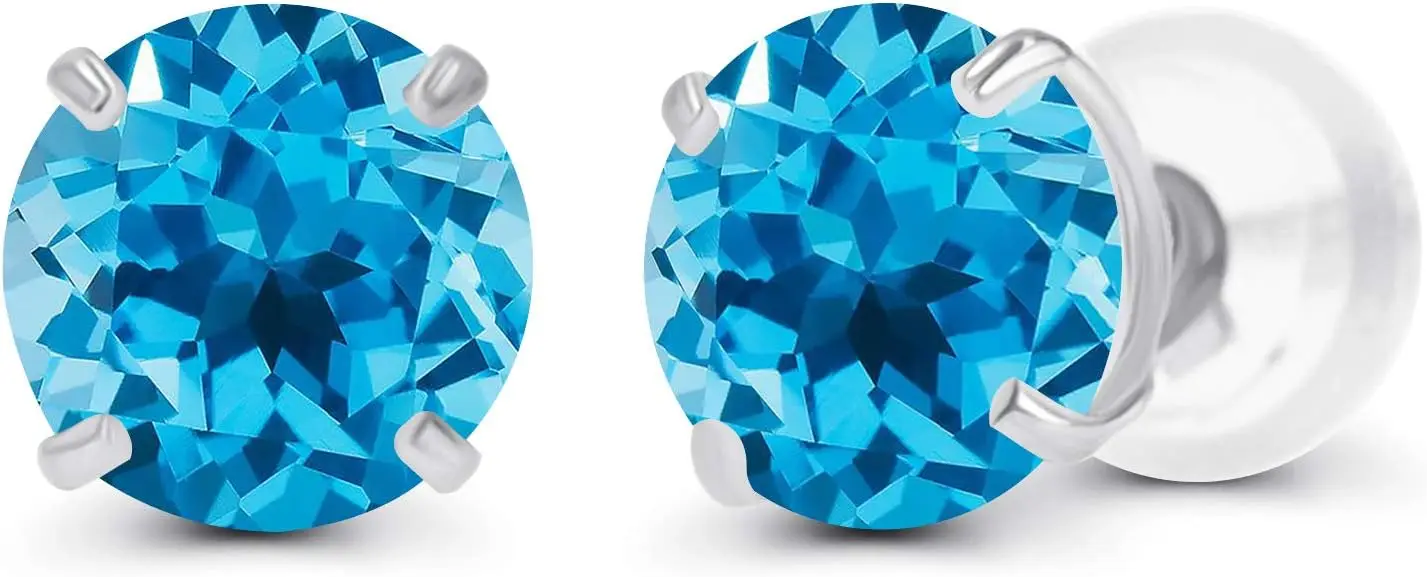 

4mm Round Genuine Gemstone Birthstone Stud Earrings in 14K Gold for Women