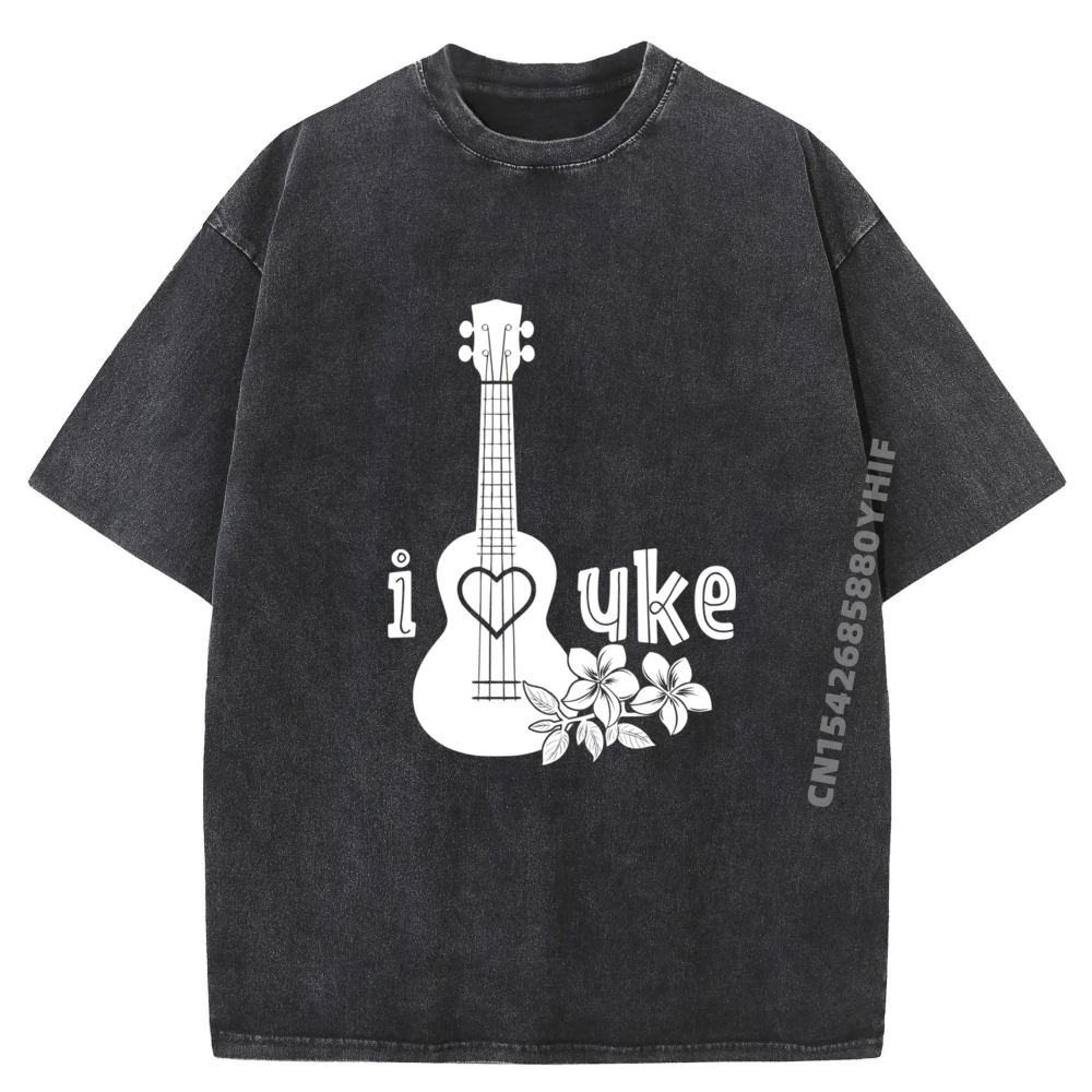 

I heart Uke Hawaiian Music T-Shirt Luxury Design Oversized Washed Shirt Mens Tops Tees Mens Graphic Shirt