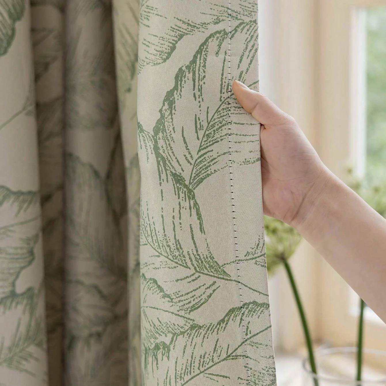 Pastoral Printed Green Leaf Blackout Curtains For Living Room,Noise Reduction Curtains For Bedrooms,Easy To Install Curtains
