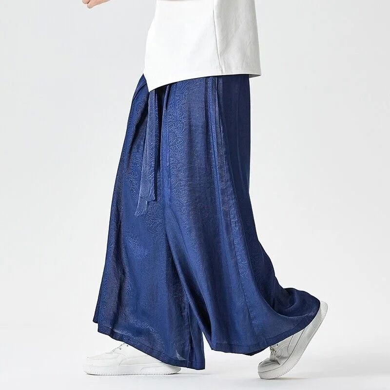 Men Senior Japanese Style Wide Leg Trendy Skirt Pants Male Loose Casual Solid Summer Trousers Quality Harajuku Party Pantalons