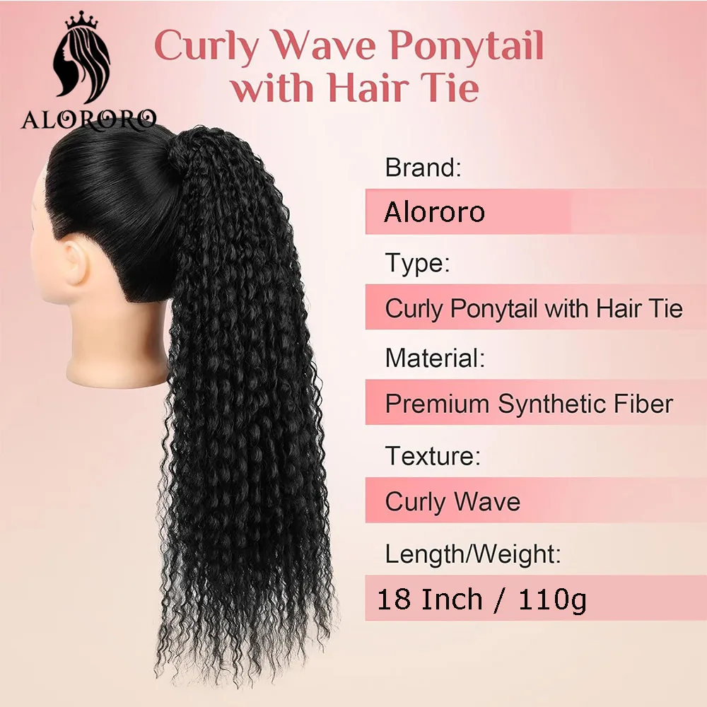 Fluffy Fake Pony Tails Hair Extensions with Hair Tie Long Wrap Around Soft Synthetic Hairpiece Curly Ponytail for Black Women