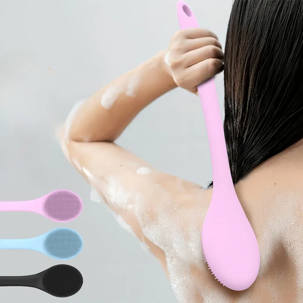 1Pc Silicone Back Bath Scrubber Long Handle Body Bath Brush Mud Back Scrubber Shower Massage Exfoliation Shower Brush