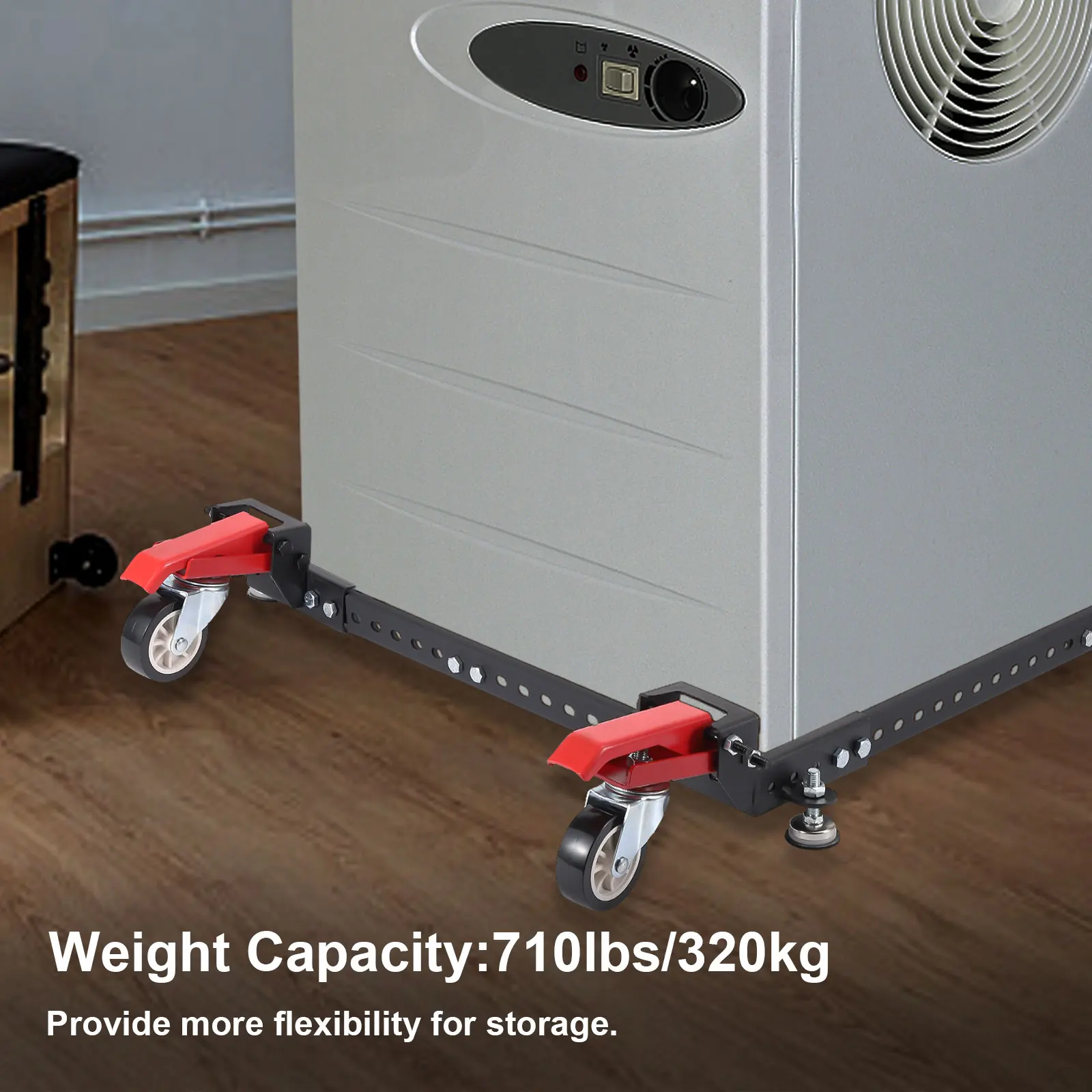 Adjustable Universal Mobile Base 650lbs Load-Bearing Capacity, Heavy-Duty with Locking Levers, Swivel Wheels