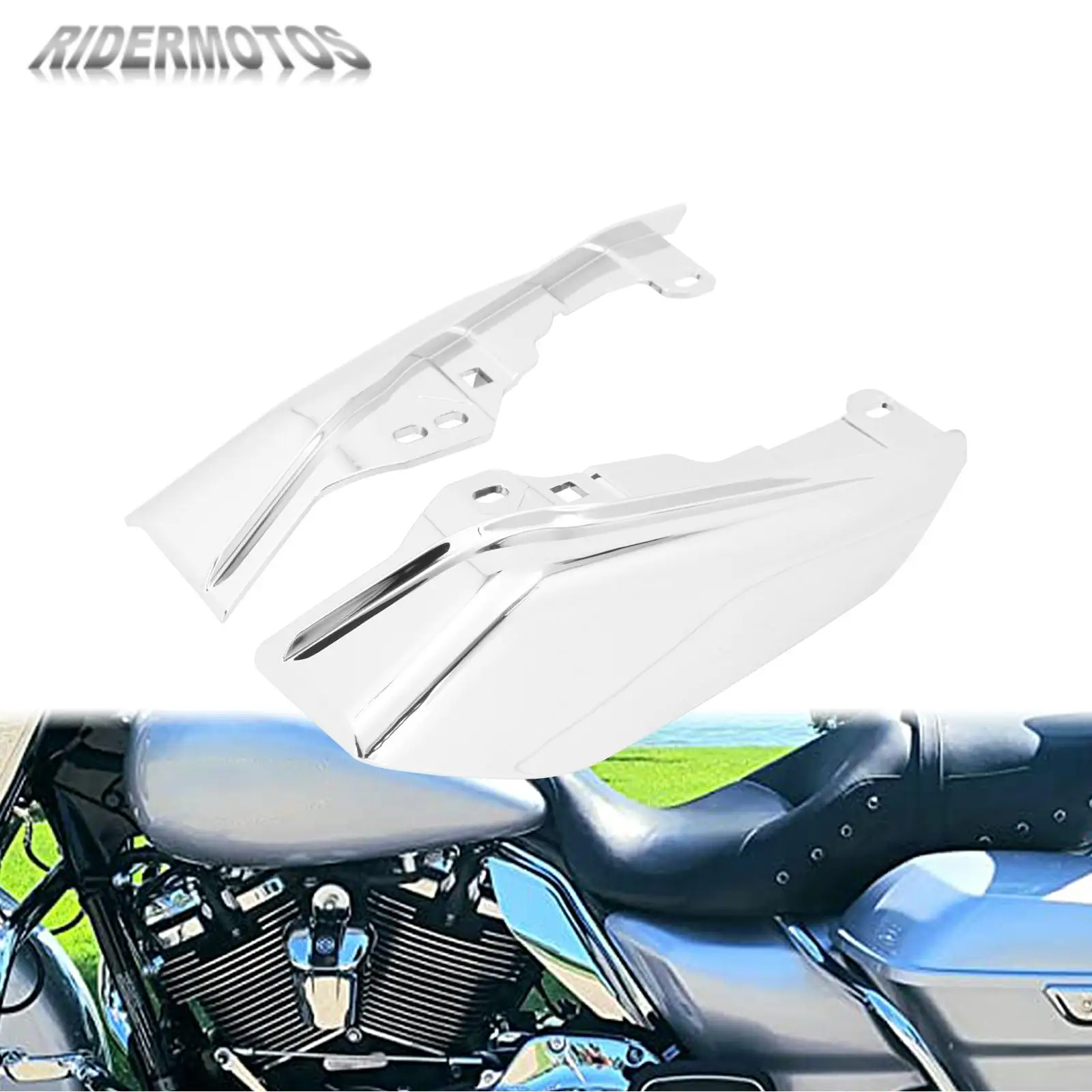 

Chrome Motorcycle Mid-Frame Air Deflectors Heat Shield Left Right For Harley Touring Electra Road Glide King FLHX FLHTKSE 17-UP