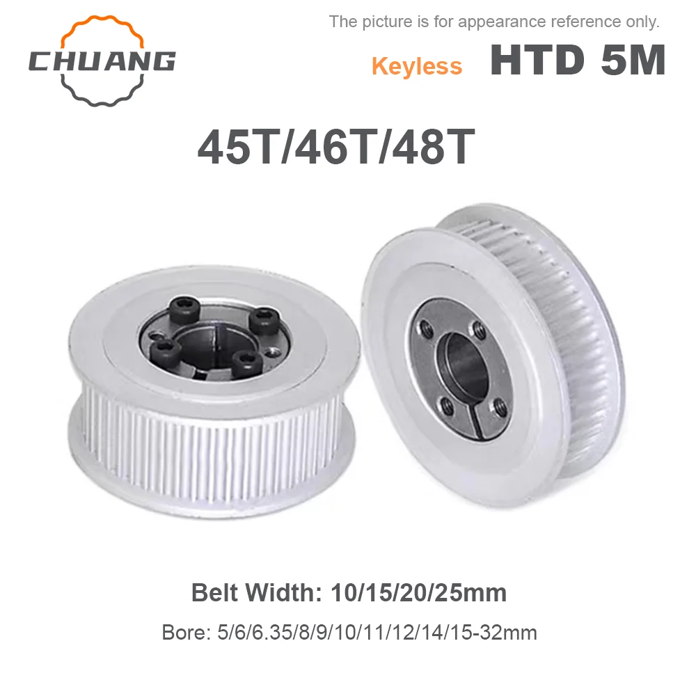 

45T 46T 48Teeth HTD 5M Timing Pulley Keyless Bushing Bore 5-32mm for Belt Width 10/15/20/25mm HTD 5M Keyless