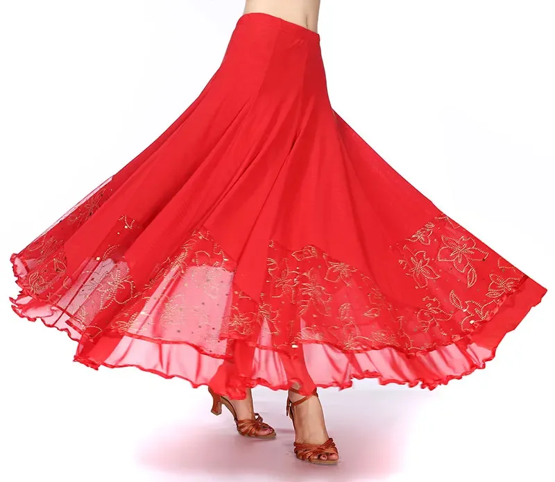 Falda de baile moderna con lentejuelas para mujer, faldas de baile Flamenco, columpio largo, vals estándar, baile de salón español, ropa de escenario de Tango