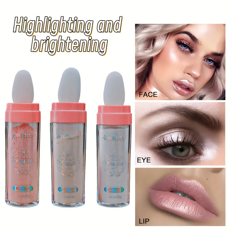 Três cores de pó deusa pat para iluminar contorno estéreo natural, pó brilhante, blush de corpo inteiro, brilho fino, brilho perolado de bicho-da-seda deitado de palco