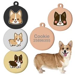 Corgi Tag Necklace Engraved ID Custom Stainless Steel Name Tag For Dog Collar Anti Loss Pet Nameplate Personalized Tag