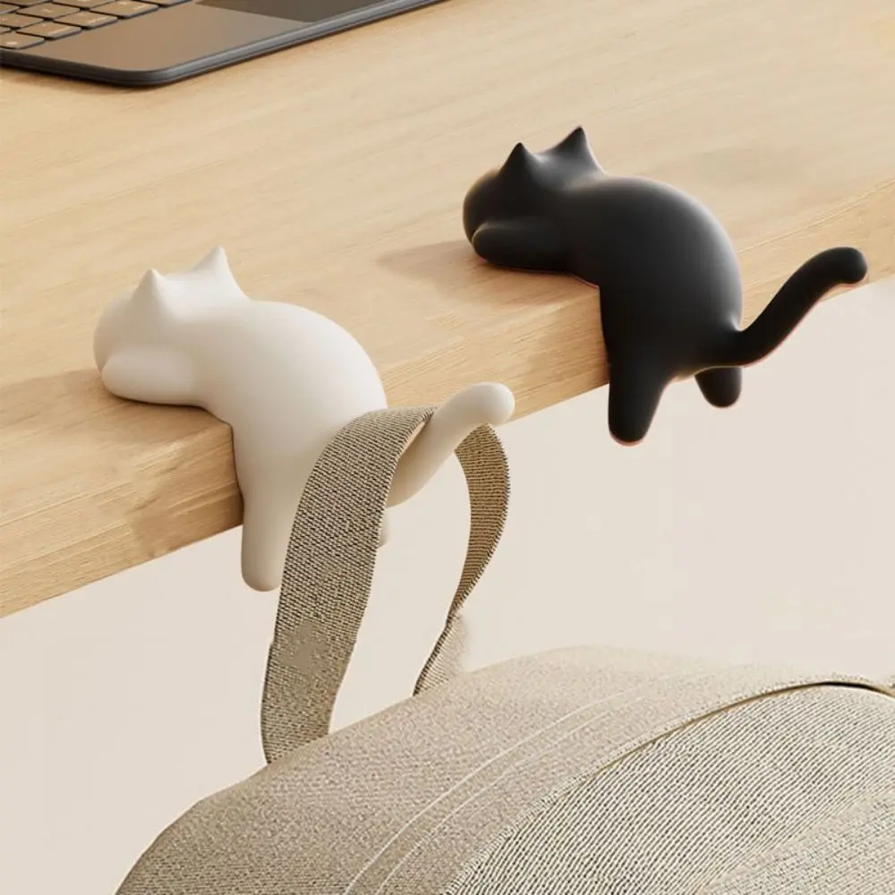 

4Pcs Practical Plastic Cat Table Hook Decorative Space Saving Cat Bag Hook Cute Desk Side Hooks Office