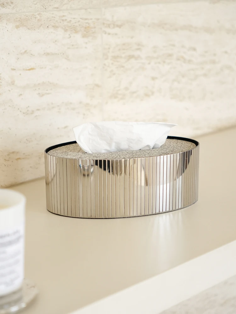 French Tufted Horsehair Tissue Box Stainless Steel Drawing Box Light Luxury Premium Feeling Living Room Coffee Table Hotel