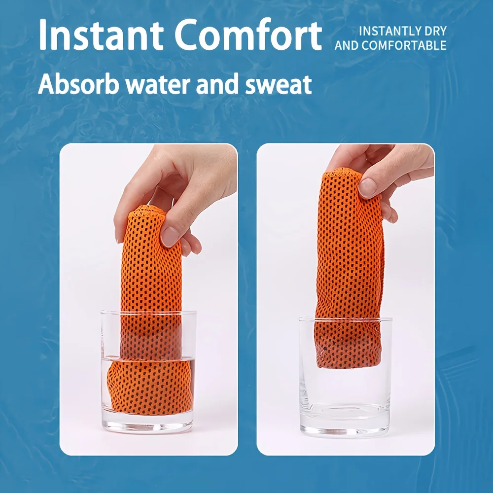 Quick-Dry Cooling Sports Towel whit Silicone Storage Covers Soft Highly Absorbent Microfiber with Geometric Texture&Hanging Loop