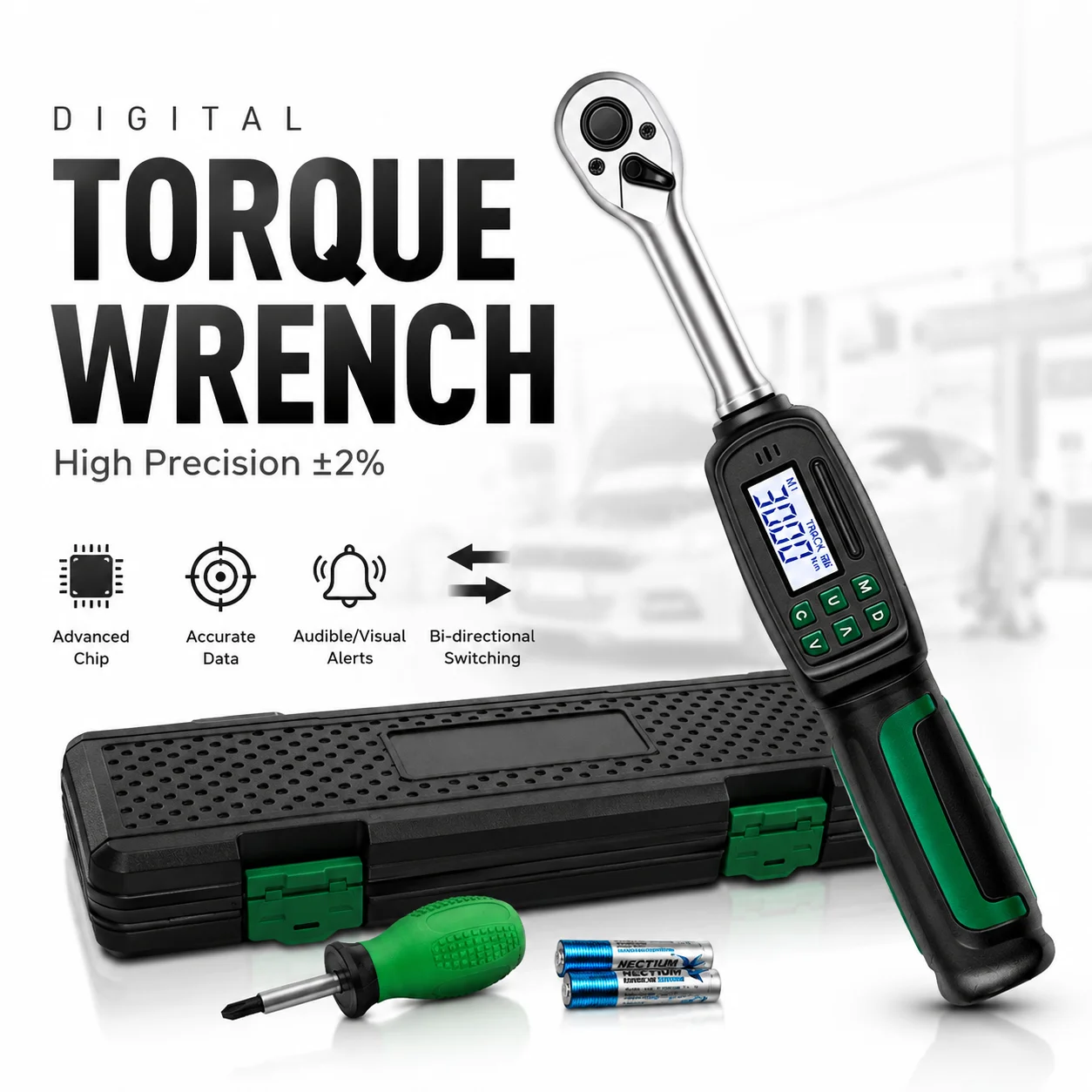 

Digital Torque Wrench 3-60N·m ±2% Accuracy LCD Display 9 Preset 999 Memory Electronic Torque Tool with Case for Auto Bike