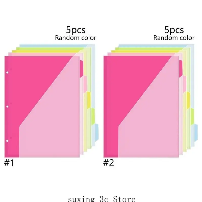 

5 Pcs 3 Holes File Folders Document Bag Document Organizers Plastic Dividers Index Page Folders School Office Supplies