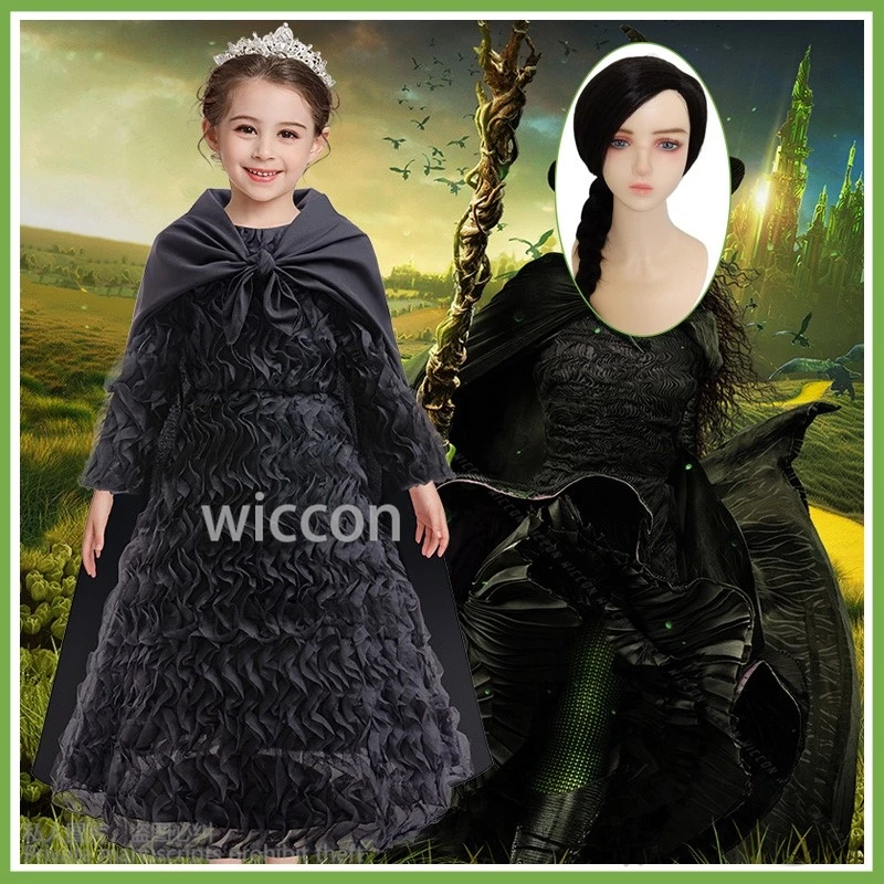 Anime Movie Elphaba Cosplay Magic Witch Black Dress Lolita With Cloak Cos Movie Wicked For Halloween Christmas Cos Customized