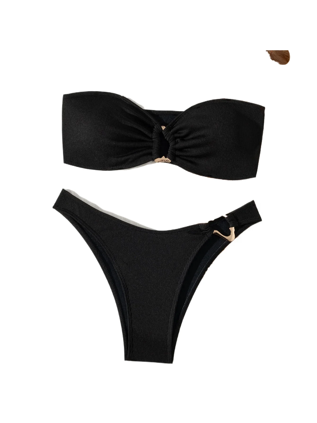 

Black 2 Piece Swimsuit for Women 2025 New Strapless Backless Bikini Set Beach Vacation Bathing Suit Thong Swimwear Biquini