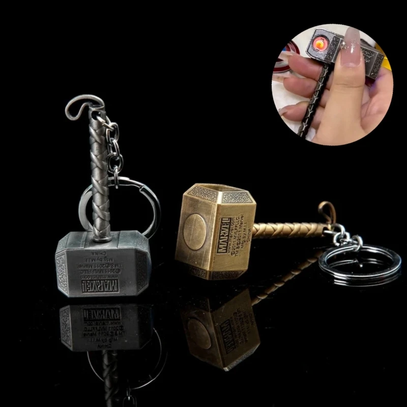 

Fun and Creative Windproof USB Charging Lighter Thor Hammer Tungsten Wire Flameless Keychain Lighter Men's Smoking Gift