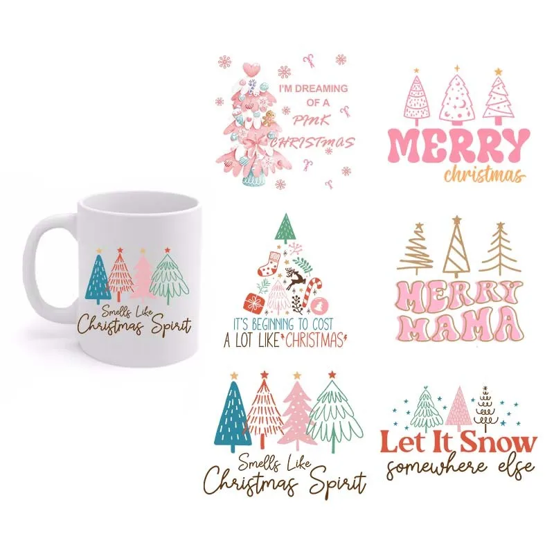 6Pcs Christmas Tree UV DTF 3 Cartoon Transfer Sticker Colorful Durable Waterproof Wraps Cup Mug Coffee Cup Decals