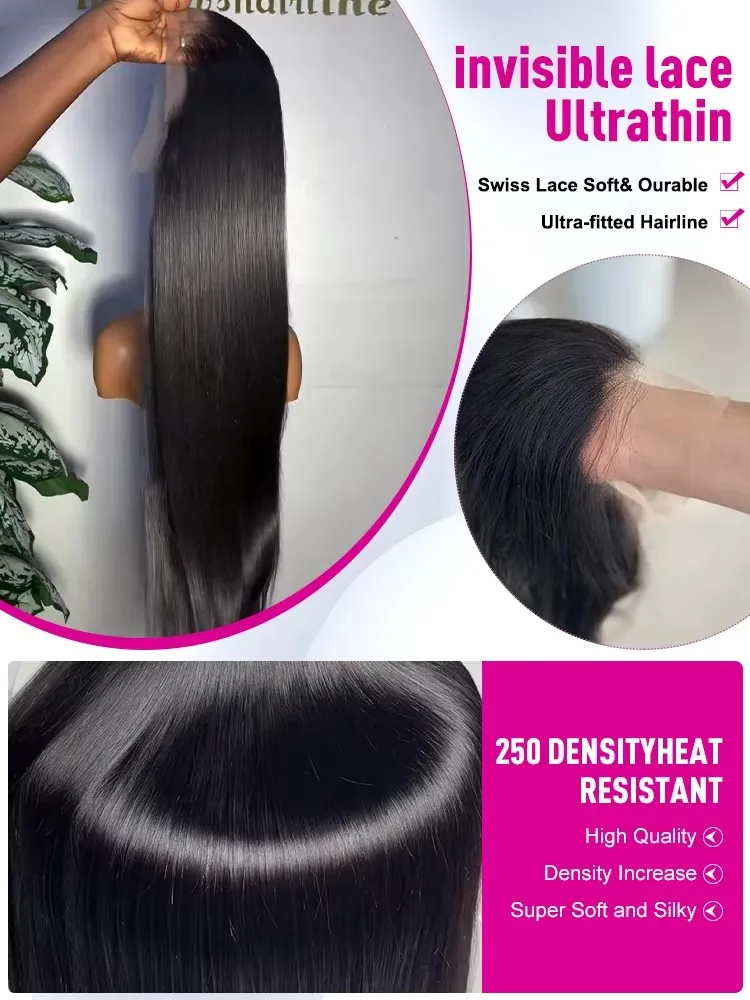 Cutebla 250% مستقيم الدانتيل الجبهة الباروكات شعر الإنسان 30 40 بوصة العظام شعر طبيعي مفرود شعر مستعار 13x4 13x6 HD الدانتيل الباروكة الأمامية