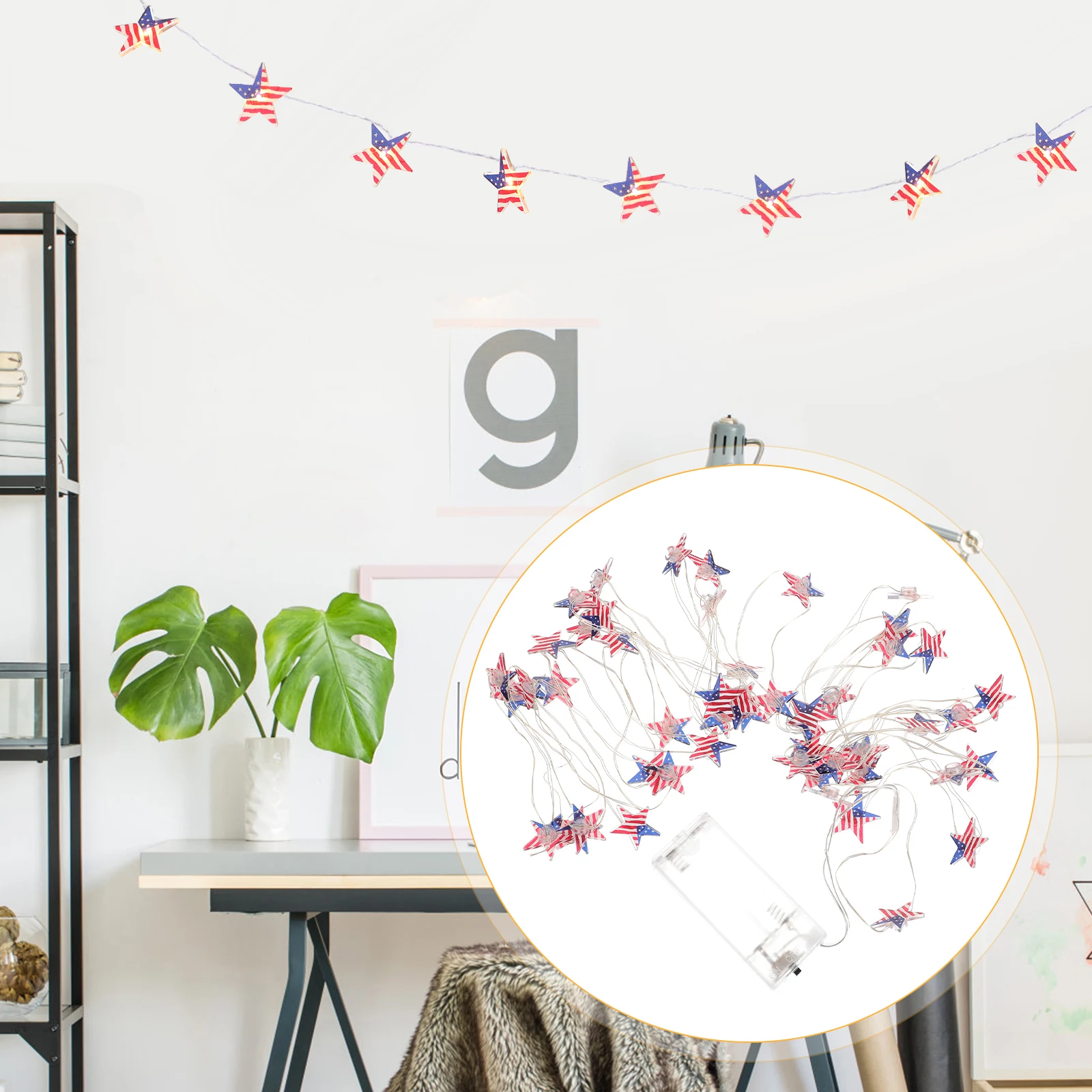 

American Flag String Lights Plastic LED Decorative Party Independence Day Festive Atmosphere Safe Powered