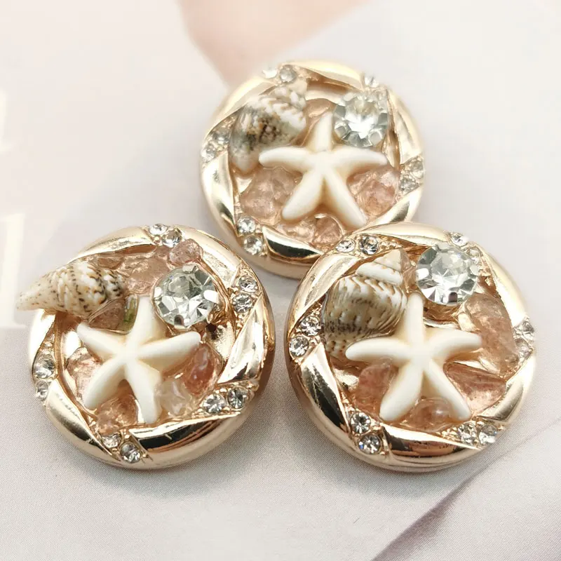 6 Stück 25mm Metallknöpfe für Kleidung Gold Luxus-Accessoires DIY Nähknöpfe Damenmantel Mode Strass-Verziert – Detail 3