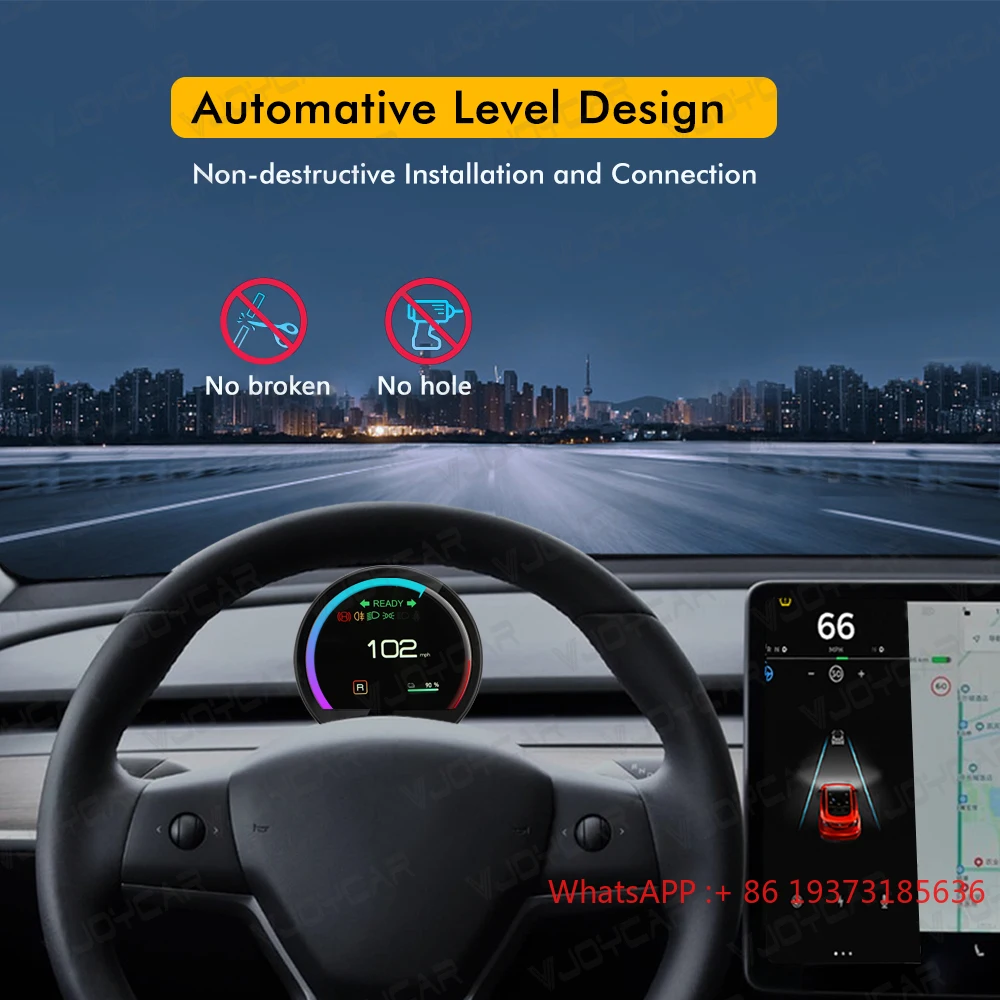 VJOY CAR أحدث شاشة صغيرة 3.6 بوصة HD IPS LCD تركيب غير مدمر Y9 لوحة القيادة HUD عداد السرعة لطراز تسلا 3 موديل Y