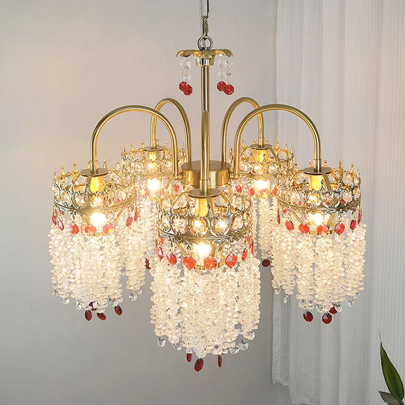 French Light Luxury Chandelier Living Room Crystal Art Palace Style American Crystal Bedroom Lamp Villa Tassel Waterfall Lamp