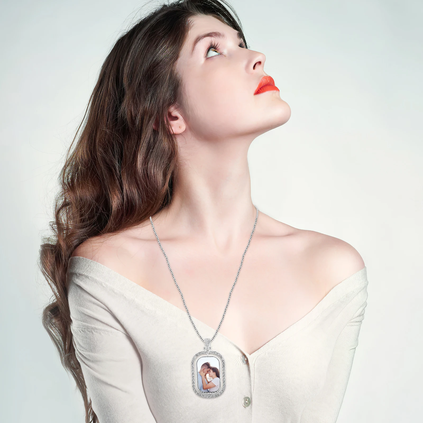 

Sublimation Necklace Long Rectangle DIY Blank Charm Zinc Alloy Rhinestones Heat Transfer Necklaces For Women Men Lightweight