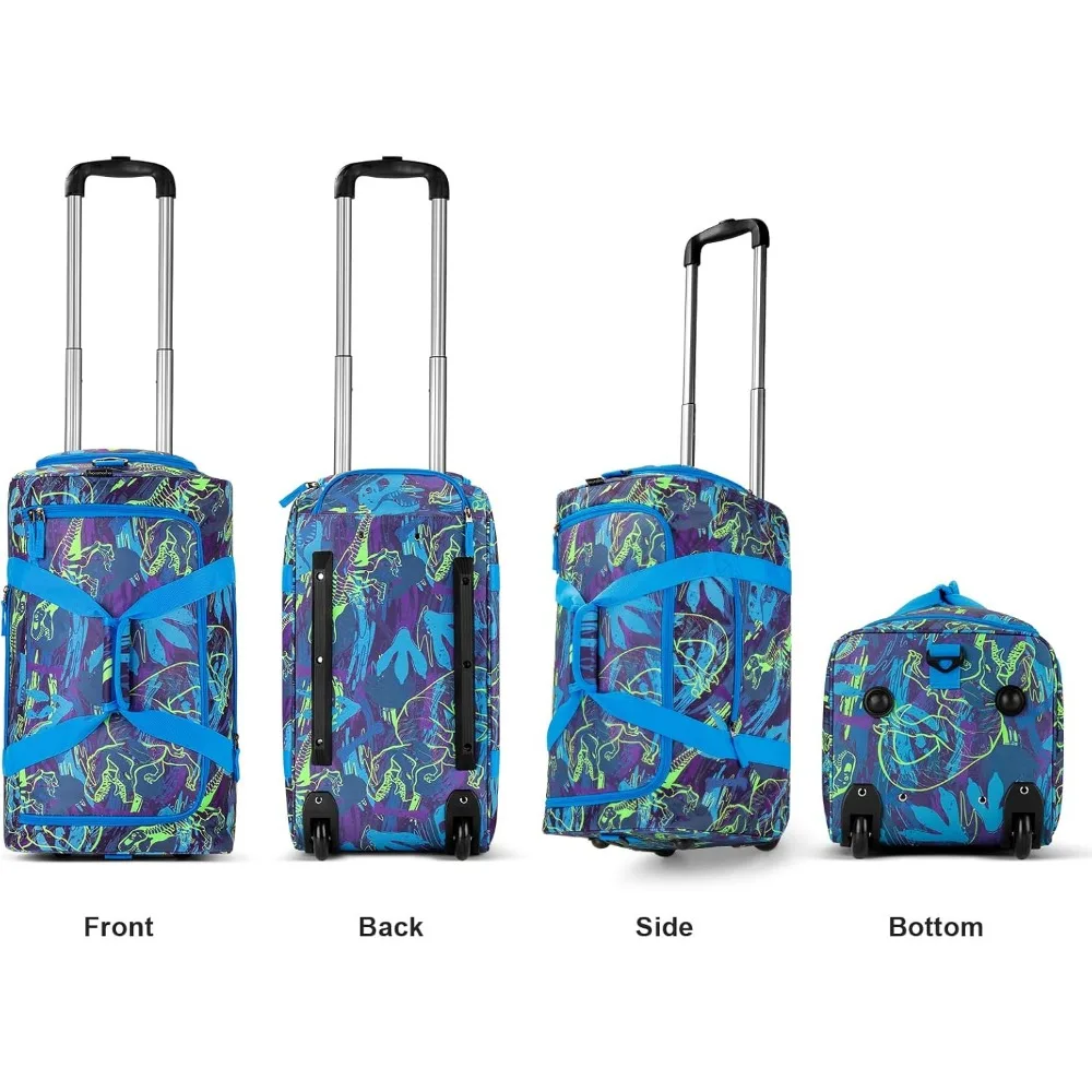 Koper Roda Dinosaurus Biru untuk Anak-Anak, Balita, dan Remaja - Tas Perjalanan Anak Laki-Laki Warna Mocha dengan Roda untuk Berkemah dan Bepergian