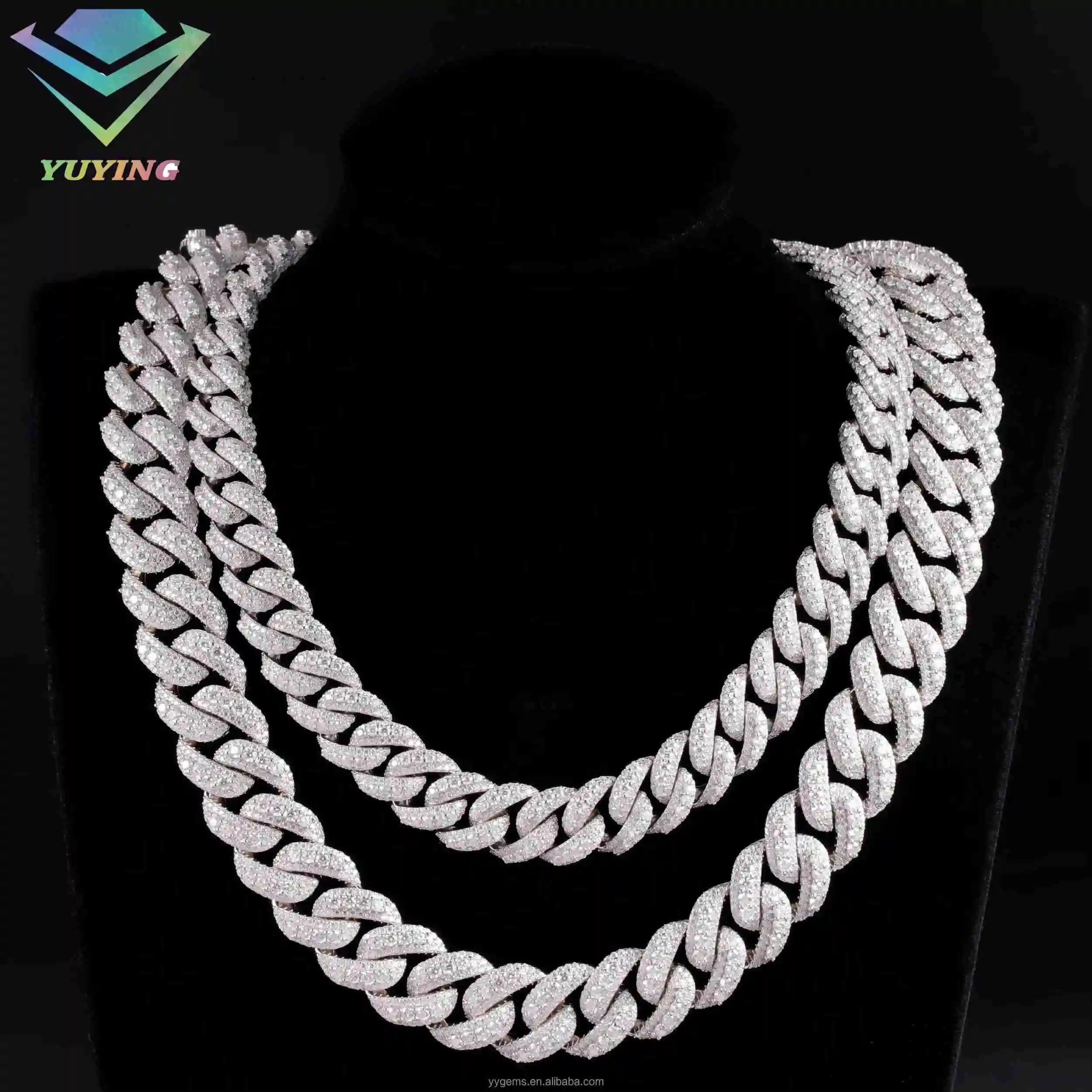 Large Moissanite Middle 141618MM Wide Iced Out 3 Rows Cuban Link Chains Gold Plated 925 Silver VVS Hip Hop.