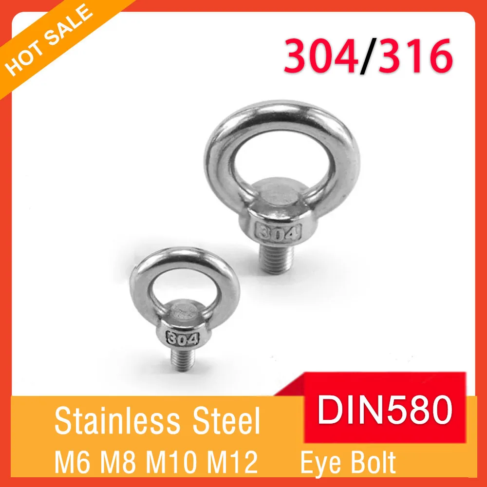 DIN580 M6 M8 M10 M12 304/316 Stainless Steel Lifting Eye Screws Ring Eyebolt Ring Hooking Nut