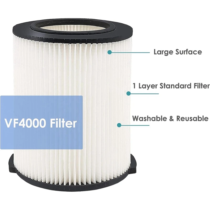 2 Pack Wet/Dry Vacuum Filter VF4000 For Ridgid Vacs 5-20 Gallon, VF4000 Filter Replacement For Husky 6-9 Gallon Vacuum