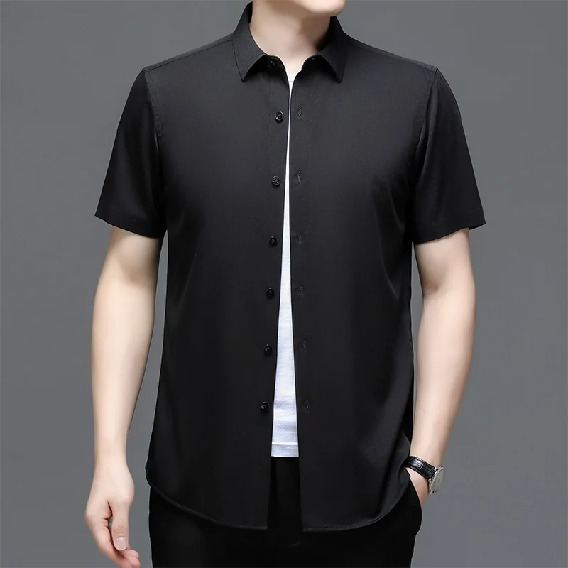 

Spring/Summer Men's Shirts Solid Standing Neck Business Casual Men's Short Sleeve Top Slim Fit Anti wrinkle Breathable Shirt