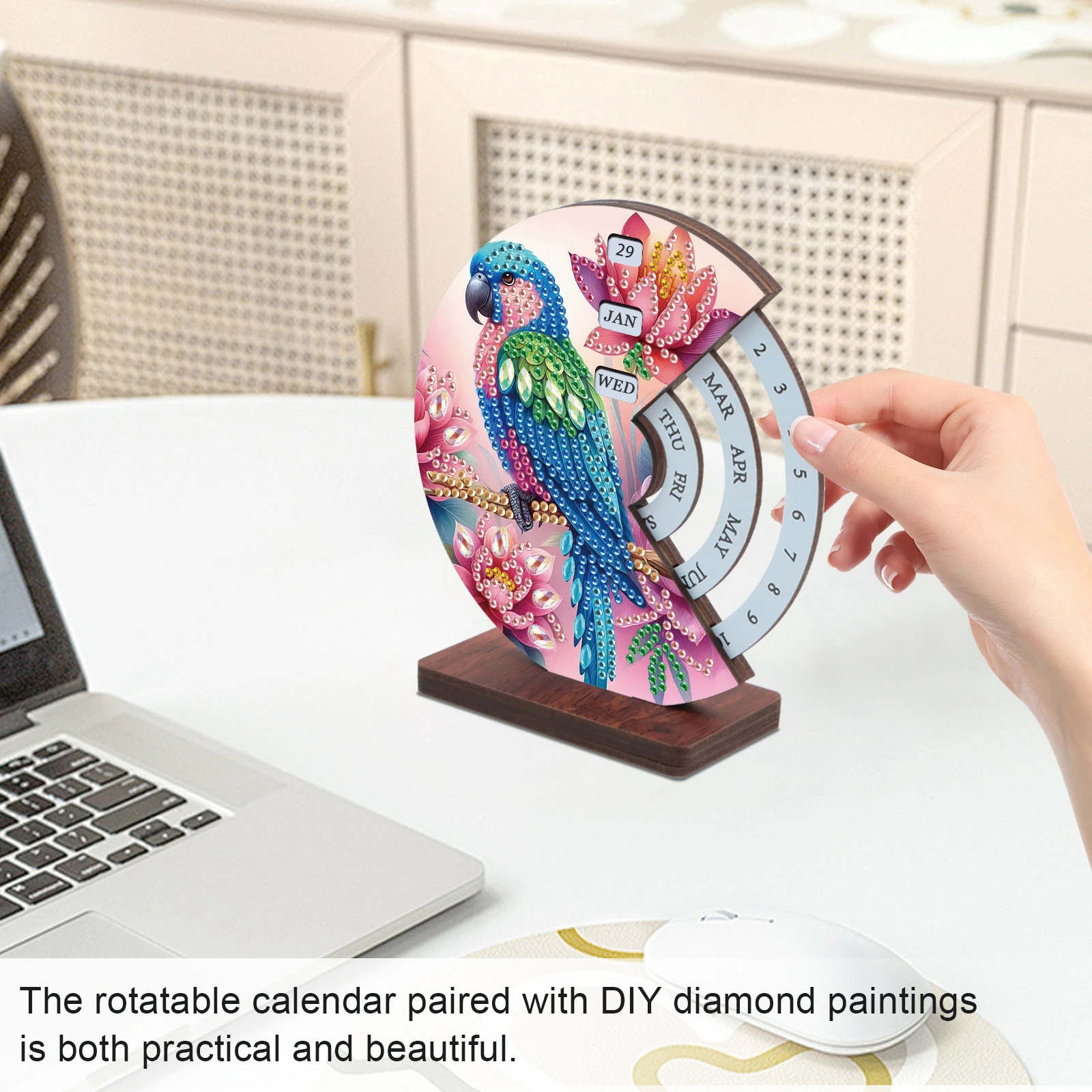 Diamond Painting Rotating Calendar Kit,blue parrot DIY Diamond Art Rotating Day Month Week and Reusable Calendars for Decor Gift view 6