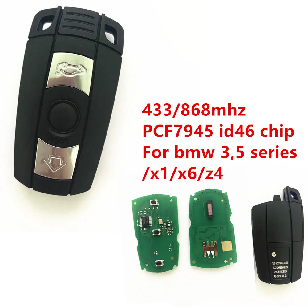 5pcs 3 Buttons CAS3 half Smart Remote Key 433MHz 868MHz PCF7945 id46 Chip For BMW E60 E61 E90 1 3 5 6 7 Series Fob (no logo)