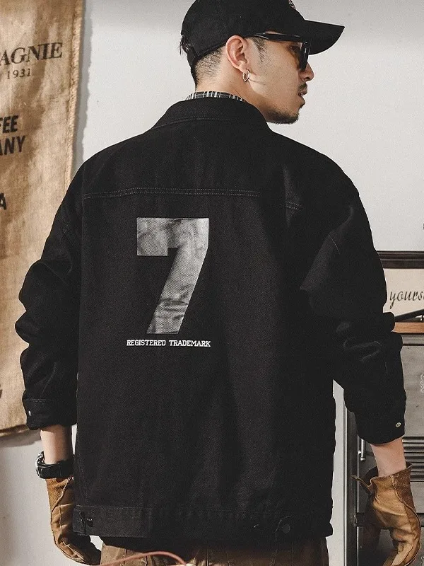 

Large Size American Retro Workwear Jaet Men's Spring Autumn Loose Casual Collar Flip Denim Coat Youth Trend Resistant Crease