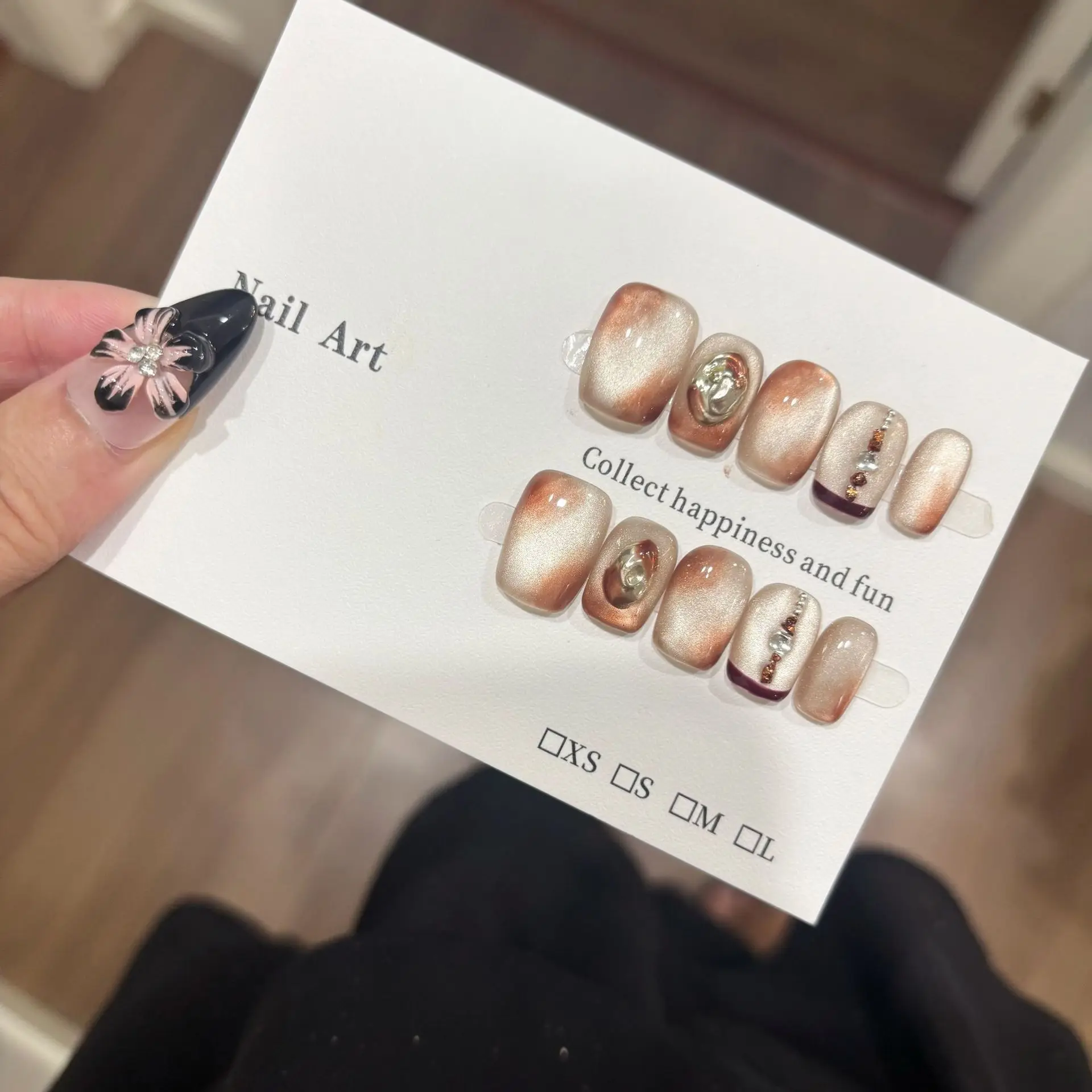 

10 шт., короткие французские накладные ногти ручной работы, янтарный блеск, глянцевый кошачий глаз, градиент, дизайн, осенние накладные ногти, носимые кончики ногтей