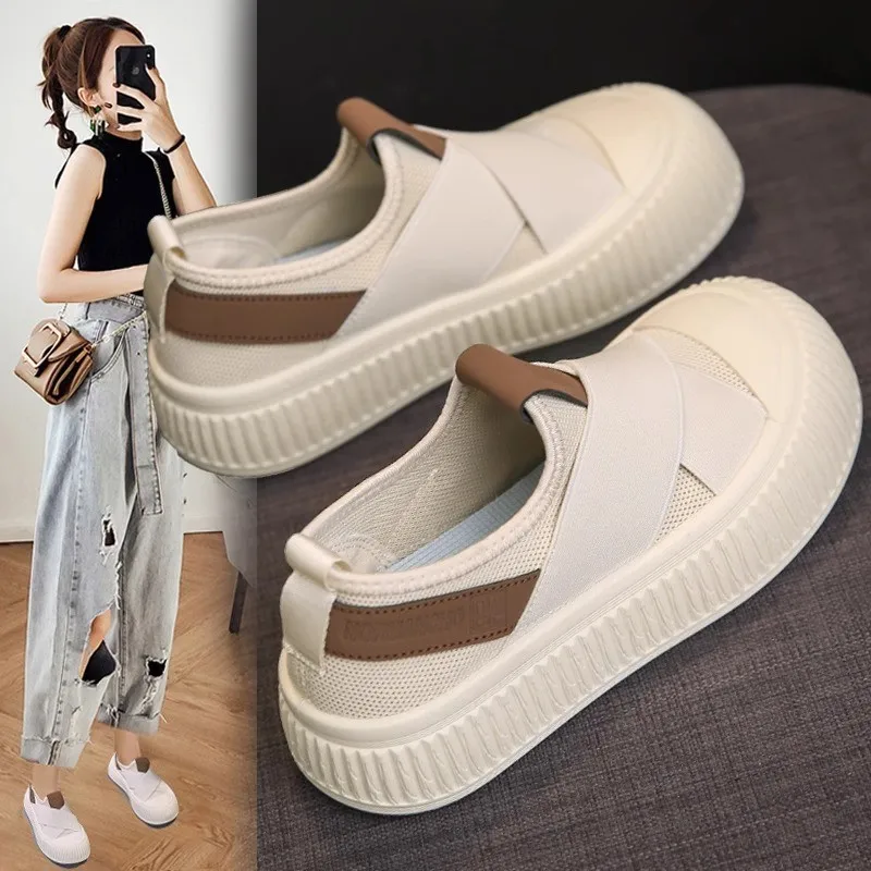 2024 Summer New Breathable Little White Shoes Women Sneakers Female Student Thick Sole Platform Shoes Casual Board Shoes