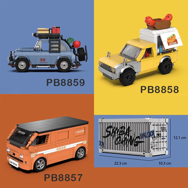 

POWERBUILD New Stall Cart/Roadside Assistance Vehicles with Container Building Blocks Assembly Toy Collection Gift PB8857-PB8859