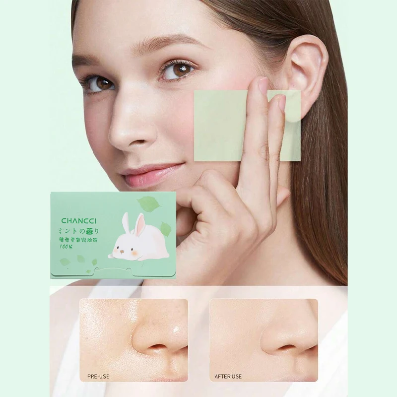 100pcs Face Absorbent Oil Control Paper Green Tea Wipe Oil Removal Absorbing Sheet Matcha Oily Blotting Paper Makeup Tool