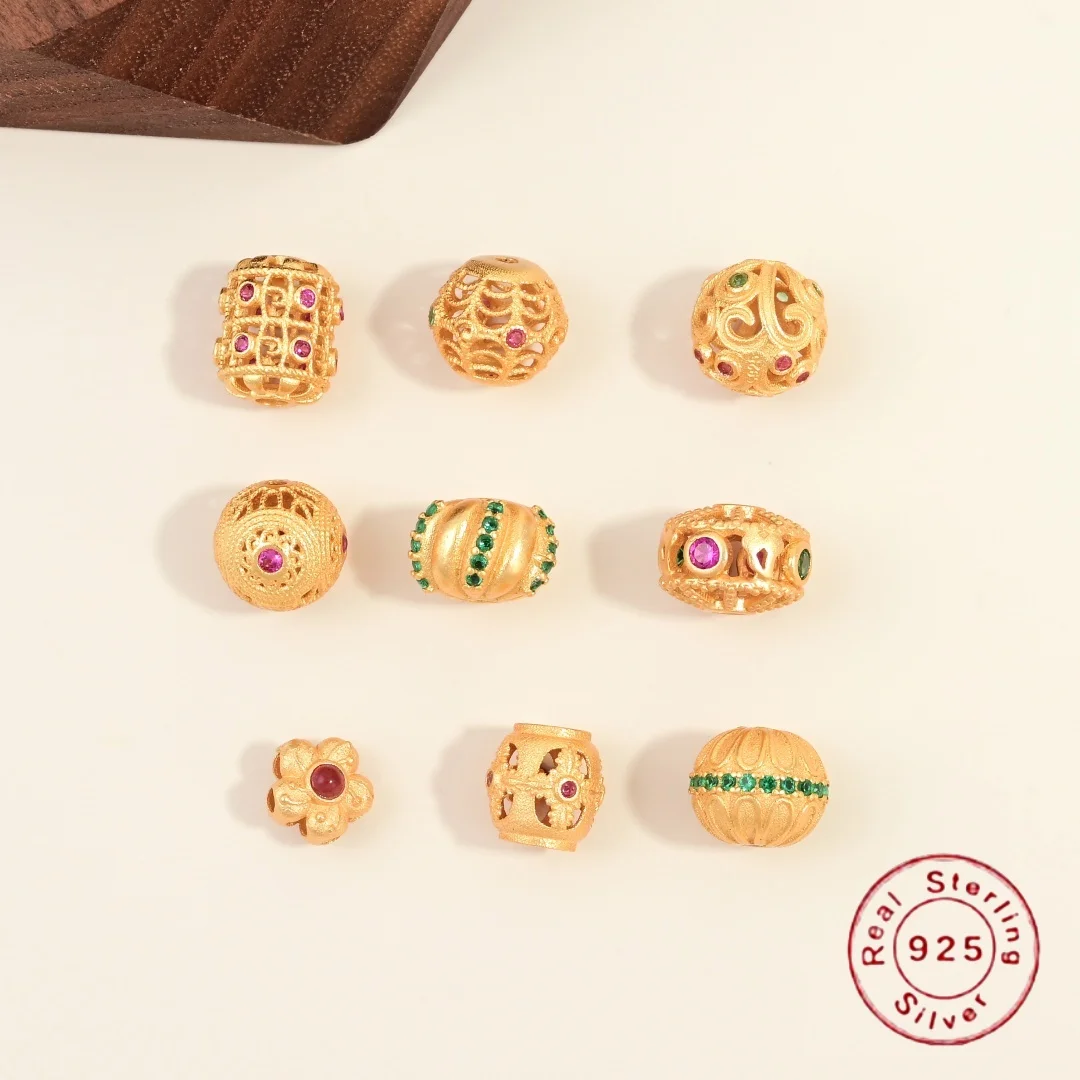 S925 Sterling Silver Retro Hollow Out Multi-style Spacer Beads, DIY Handmade Bracelet Necklace Jewelry Accessories SZ243