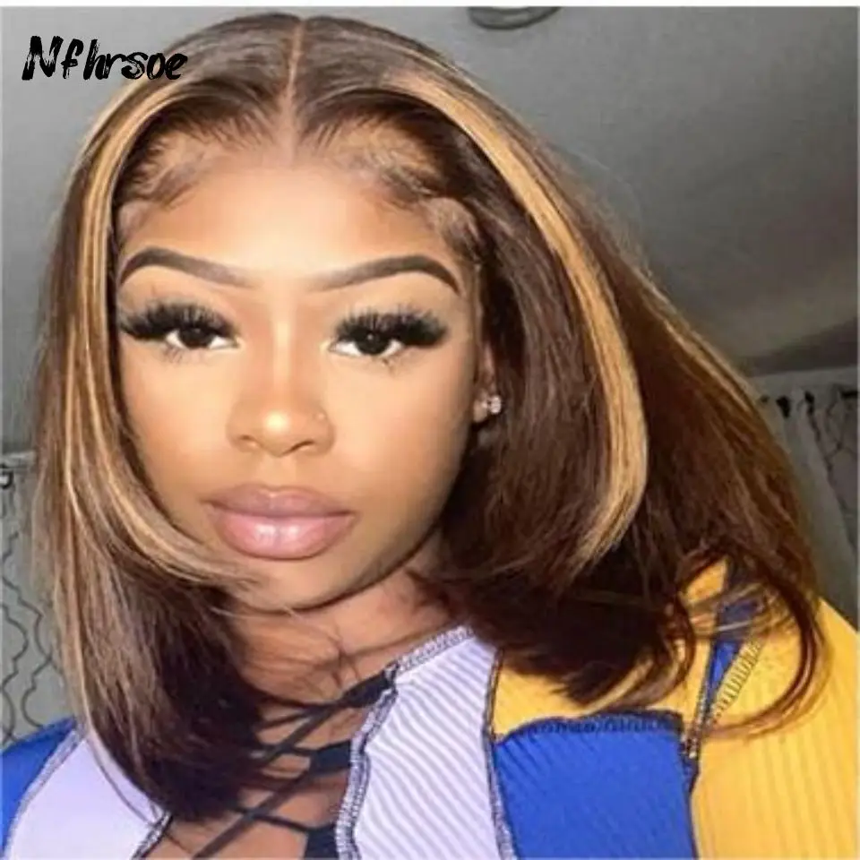 

Парик из натуральных бразильских волос 13x4, прямой, светло-коричневый с мелированием, для косплея, с прозрачной кружевной передней частью, для женщин, предварительно выщипанный