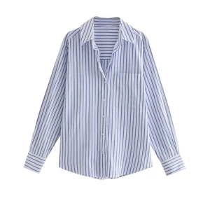 Lose Streifen -Taschenhemden für Frauen, Langarm, Knopfblusen, schicke Tops, Frauenmode 8 Hauptverkaufshemd Langarm ohne Tasche - №5