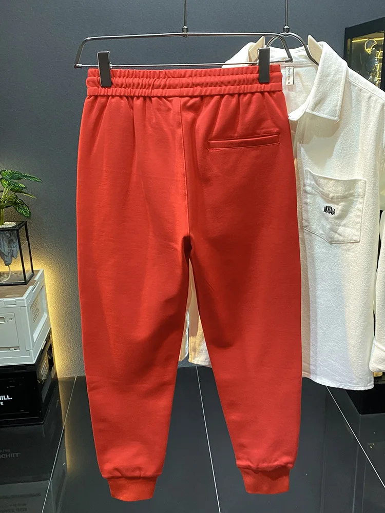 Red Handsome Ankle-Banded Casual Pants Men's Sweatpants 2024 New Loose Elastic Fashion All-Matching Sports Trousers