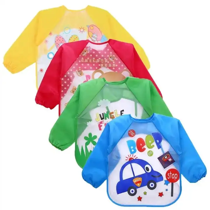 Kinderen voeden kiel slabbetje burp schilderij tekening zachte peuterkleding bandana slabbetjes schattige baby slabbetjes waterdichte schort met lange mouwen