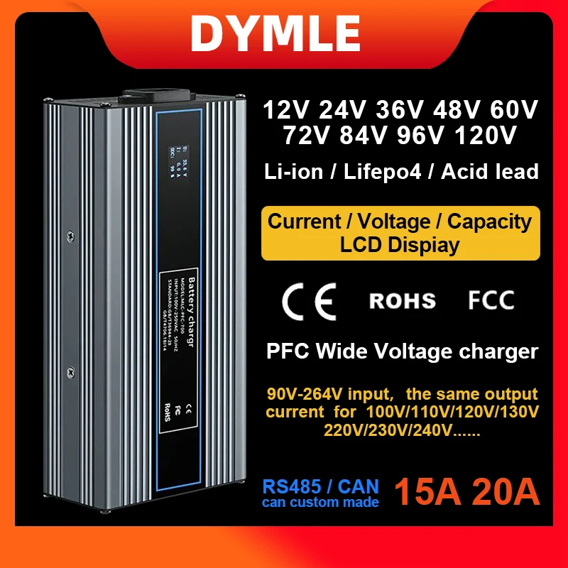 15A 20A PFC Lithium Battery Charger 48V 72V Li-ion Lifepo4 84V 67.2V 58.4V 73V 54.6V 42V 71.4V 58.8V 1200W 110V 230V USA EU 20S