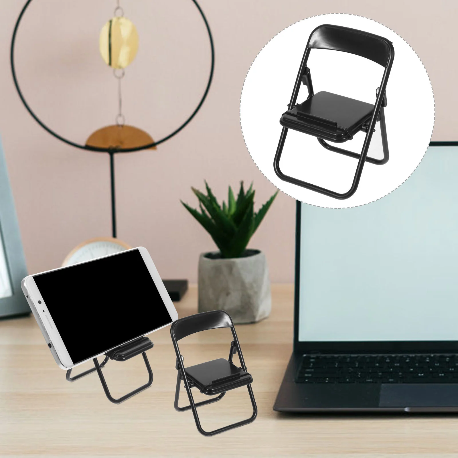 Folding Chair Smartphones Desk Stand Mobile Holder Miniature Photo Props Furniture Model Fairy Garden