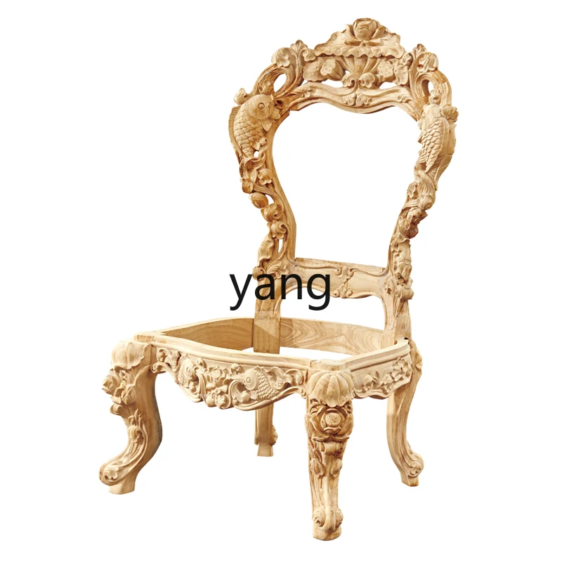 LH all solid wood Pisces carved first layer leather book chair luxury restaurant back chair