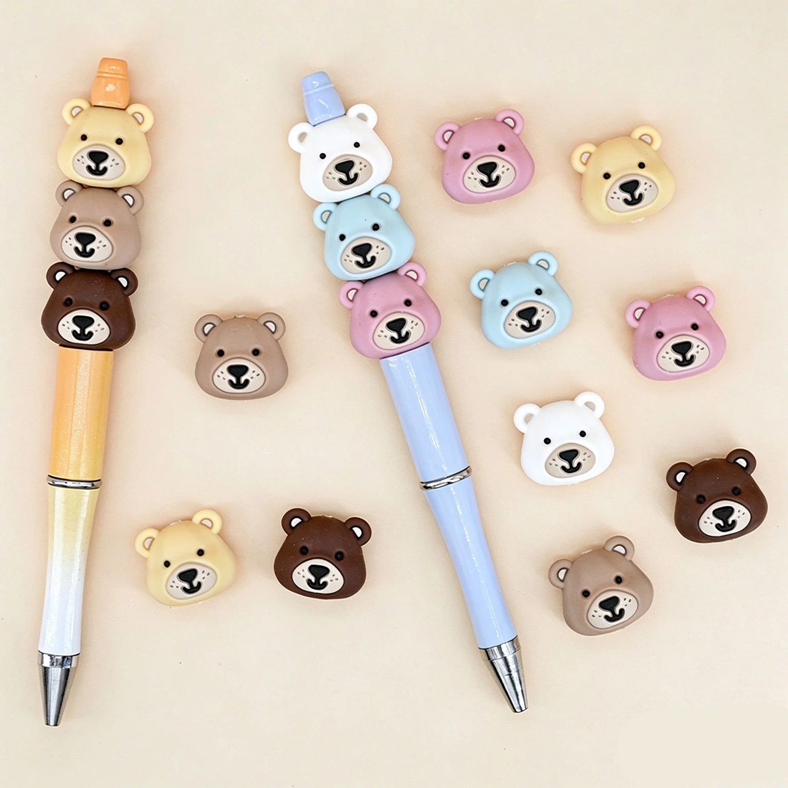 10pcs 3D Cartoon Bear Silicone Focal Beads BPA Free Baby Beads DIY Pacifier Chain Pen Making Keychain Jewelry Accessories