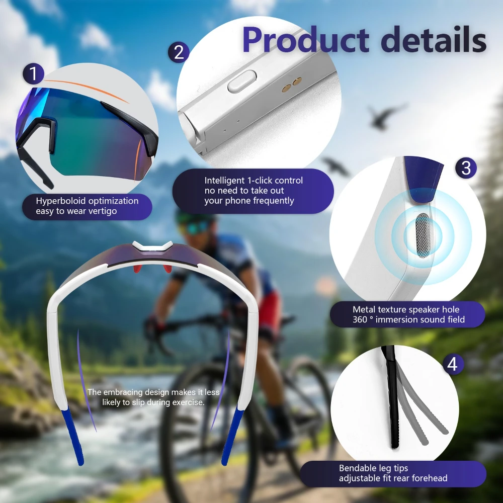 

QY-Pro2 умные Bluetooth-очки, интеллектуальный перевод, голосовые ноты, дистанционное управление, музыкальные очки для фотосъемки, водонепроницаемые очки